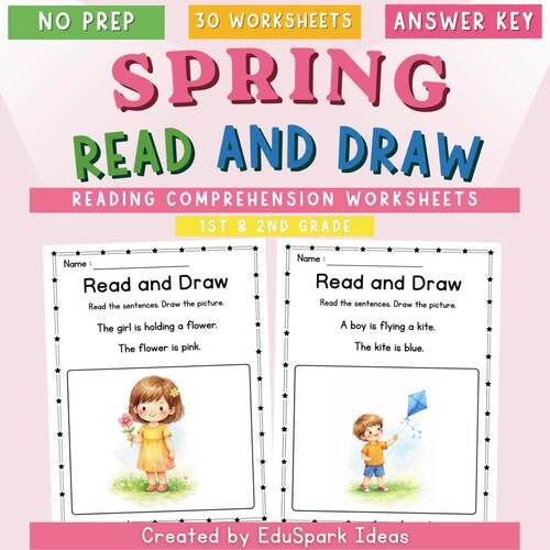 Spring Read and Draw Worksheets 1st 2nd Grade Reading Comprehension