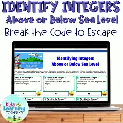 Identify Integers Practice Above or Below Sea Level Digital Math Escape