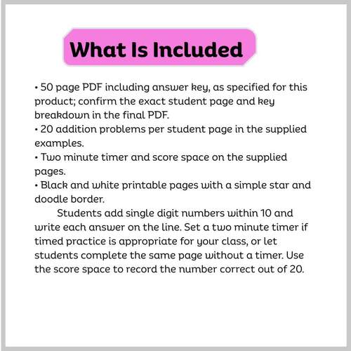 First Grade Addition Facts to 10 Worksheets | 20 Problems per Page