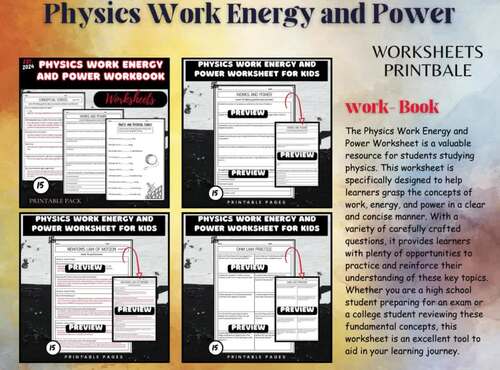 Physics Work Energy and Power Worksheet by English For Kids ABC | TPT