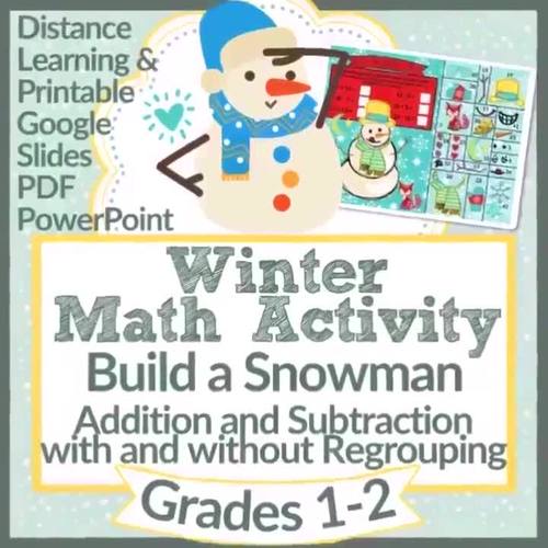Winter Math Digital Addition and Subtraction 1st 2nd Snowman Math