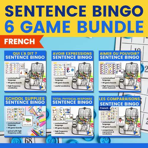 Sentence Bingo for French class BUNDLE 6 games for Novice French