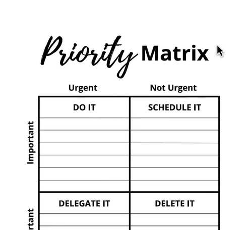 Eisenhower Matrix Printable Printable PDF by Mom Money Map TPT