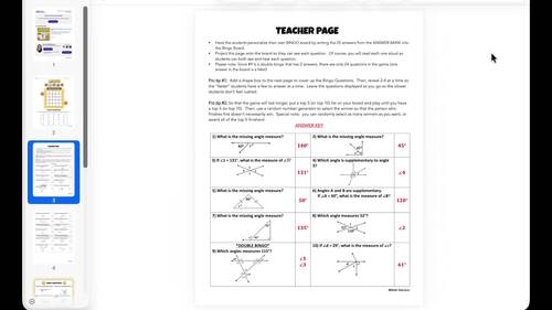 Angle Relationships State Test Prep Math SOL Review Activity Bingo Game