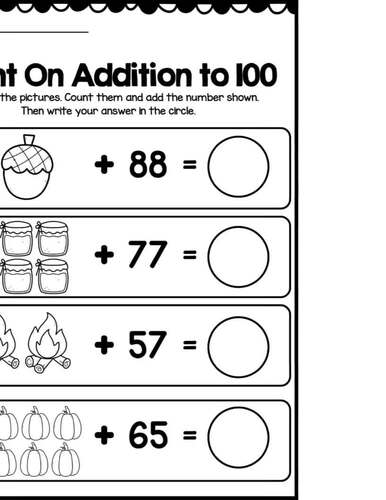 Counting On Addition Strategy Worksheets to 100 by Kidzvilly | TPT