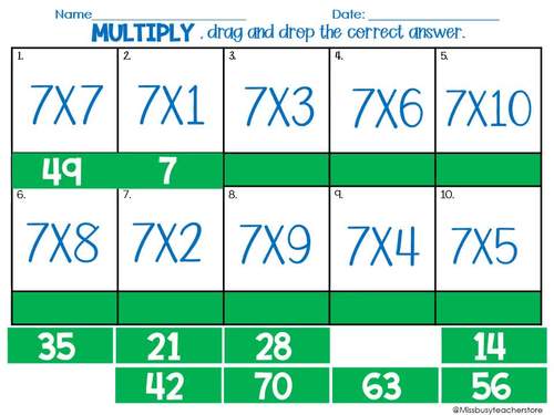 Drag and Drop Multiply by 7 by Miss Busy Teacher Store | TpT