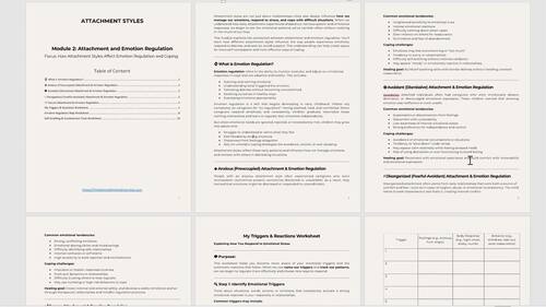 Attachment Styles Therapy Worksheet Emotional Regulation Coping Tools