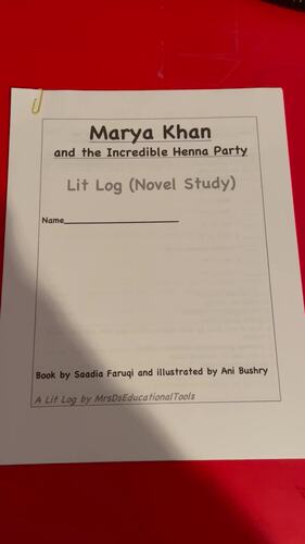 Marya Khan and the Incredible Henna Party Lit Log (Novel Study) | TPT