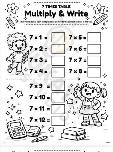 7Times Table Worksheets. Multiplication Practice. No Prep Printable ...