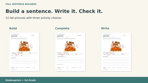 Fall Sentence Building Worksheets ( Kindergarten & 1st Grade Writing ...