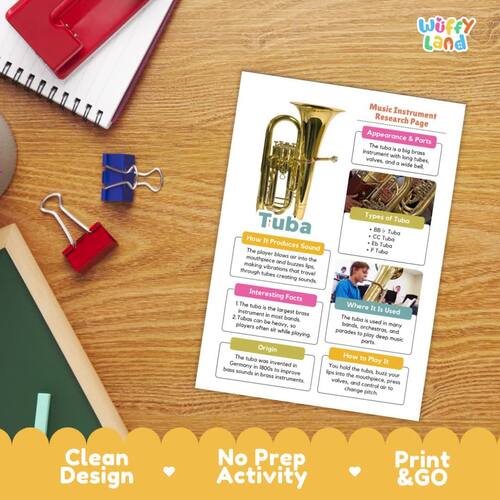 Tuba Music Instrument Research | Brass Family Activity | Music Center Study