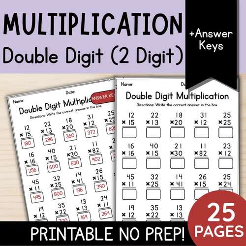 Double Digit Multiplication 2-Digit Printable No Prep! | 3rd 4th & 5th ...