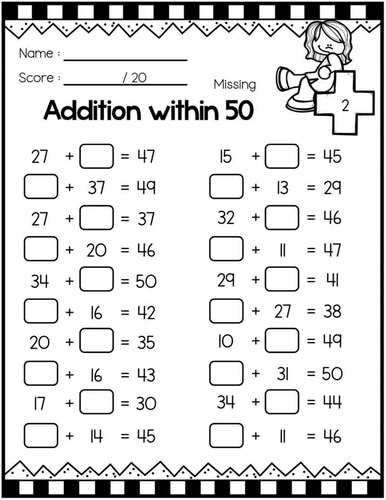 Missing Addends and Subtrahends Worksheets Within 50 | Math Facts Fluency