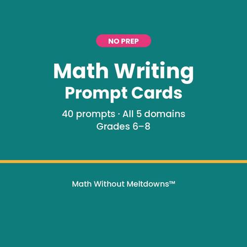 No Prep Math Writing Prompt Cards | 40 Math Journal Prompts Grades 6-8