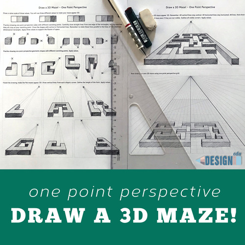 Preview of Draw a 3D maze! One Point Perspective