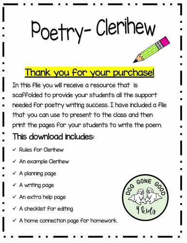 Poetry Writing Activity- Clerihew by DogGoneGood4Kids | TPT