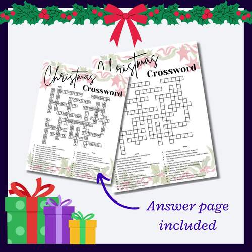 Christmas crossword puzzle for substitute teachers (non religious