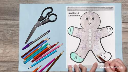 5th Grade Gingerbread Man Math Craft Addition & Subtraction Decimals Christmas