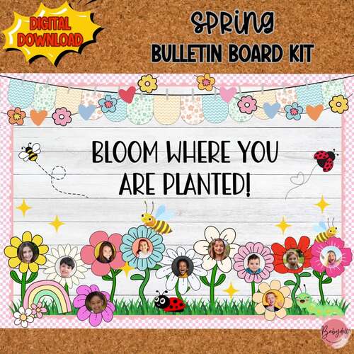 Spring Bulletin Board: Bloom Where Planted | Photo Door Decor Kit