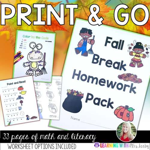 Fall Break Homework Pack {PRINT AND GO} - extra practice / morning work