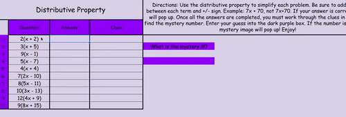 Distributive Property | Expressions | 2 Levels | Mystery | Google Sheets