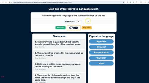 8th Grade ELA Interactive Figurative Language Match: Drag & Drop Bellringer