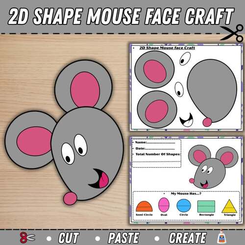2D Shape Mouse face Craft | Cut & Paste Geometry Activity | Math for K-3rd