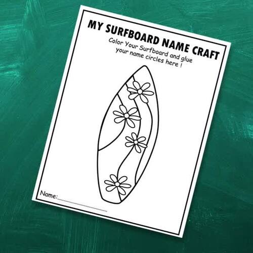 Surfboard Name Craft | Editable Name Spelling & Summer Bulletin Board