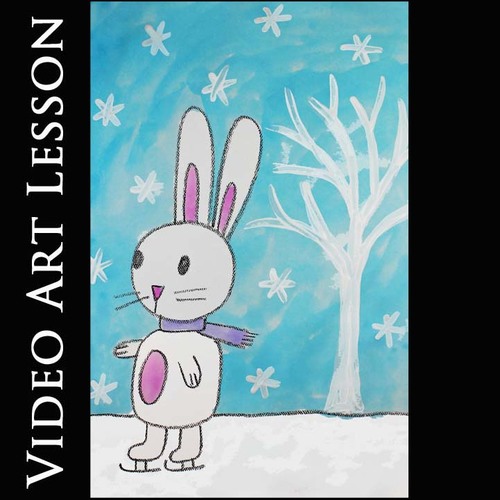 Preview of  ICE SKATING BUNNY RABBIT Art Project | WINTER Art Drawing & Painting Lesson