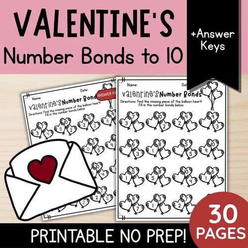 Valentine's Day Math Number Bonds to 10 | Kindergarten & 1st Grade