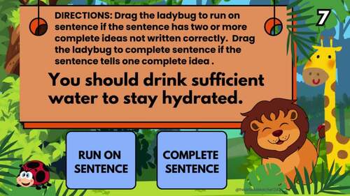Run On Sentences and Complete Sentences Drag and Drop Game Grade 3