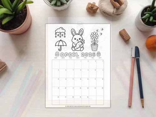 Printable Coloring 2026 Calendar Gift For January, Blank Kids Monthly ...