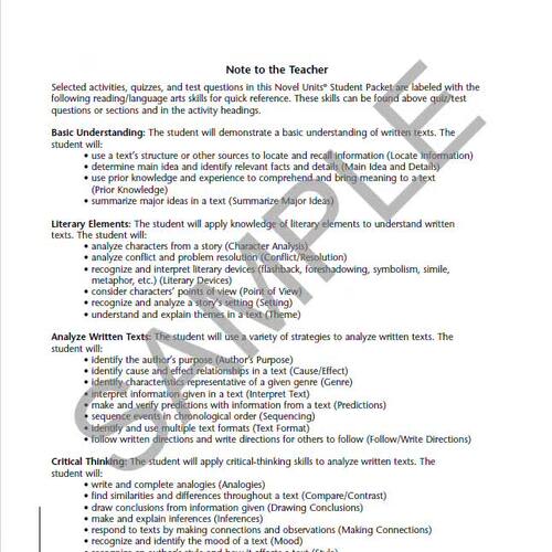 One Crazy Summer Novel Units® Student Packet Novel Study | TPT