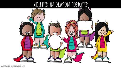 Kidlettes in Dragon costumes, Halloween clip art Mini by Melonheadz Clipart