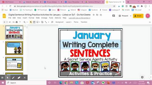 Complete Sentence Writing, Google Slides Lesson Activity Bundle 2nd 3rd Grade