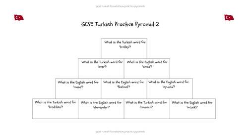 15 GCSE Foundation Level Turkish Practice Pyramid Worksheets PDF