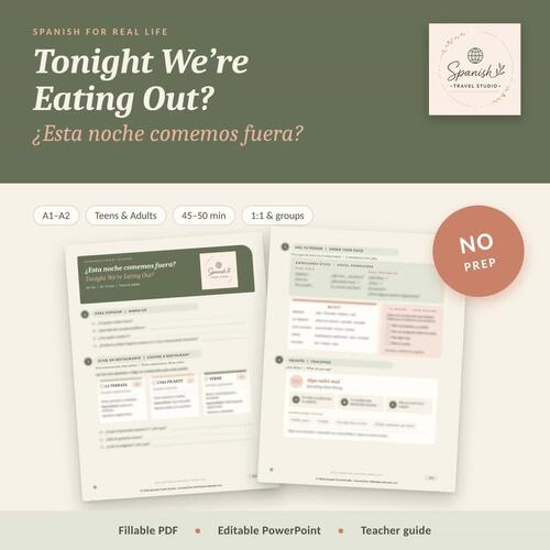Spanish Restaurant Conversation | Eating Out Role-Play | A1–A2 | TPT