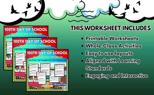 100th Day of School Word Problems Pack | Math Centers & Worksheets ...