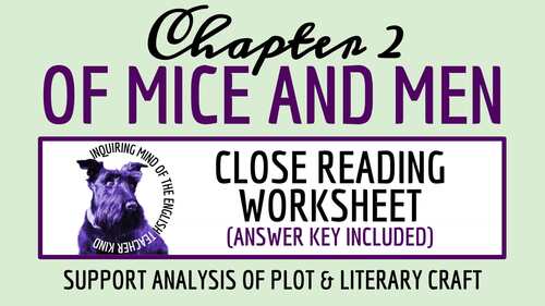 Of Mice and Men Chapter 2 Novel Analysis Worksheet | Close Reading Activity
