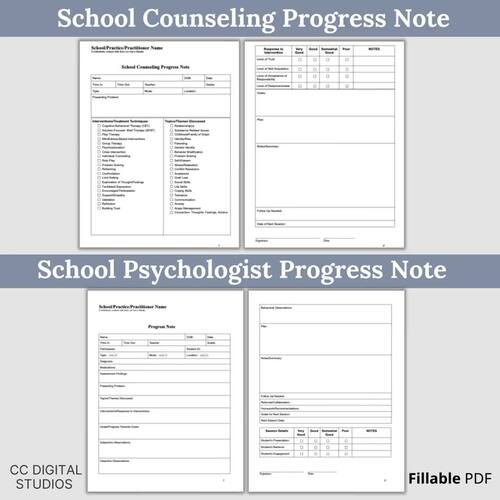 School Counselor Therapy Bundle, School Psychologist Progress Notes