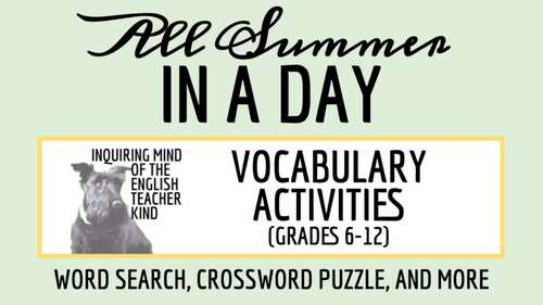 quot All Summer in a Day quot by Ray Bradbury Vocabulary Games (Crossword Word
