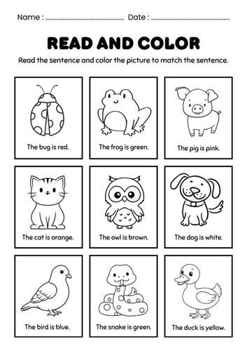 Read and Color Animal Theme Worksheet by TANDPSTUDIO | TPT