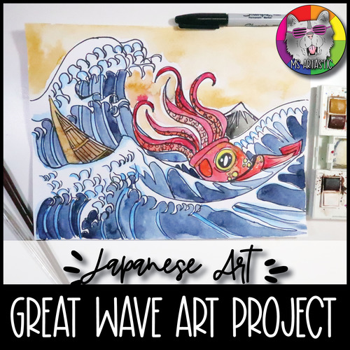 Preview of Great Wave, Pop Art Lesson Japanese Art Project Activity for Elementary