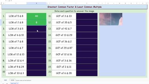 GCF & LCM Mystery Digital Picture Art Reveal Math Activity. by Anna's ...