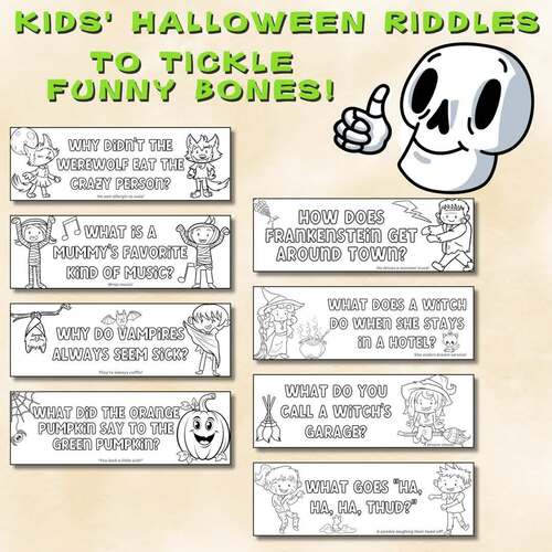 Halloween Riddle Coloring Bookmarks by Desert Print Designs | TPT