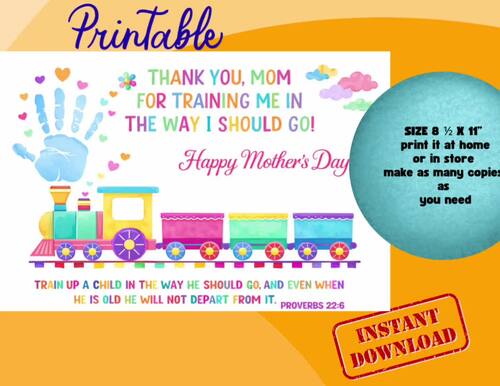 Mother’s Day Handprint Craft Printable Train Handprint Art Toddler ...