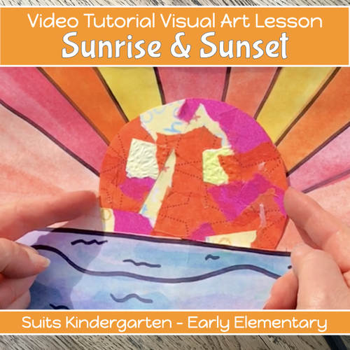 Preview of SUNSET SUNRISE Colour Theory Art project with VIDEO GUIDE lesson Kindy - 2nd