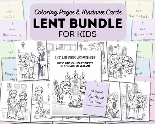 Catholic Lent Bundle for Kids | Coloring Pages & 40 Days of Kindness Cards