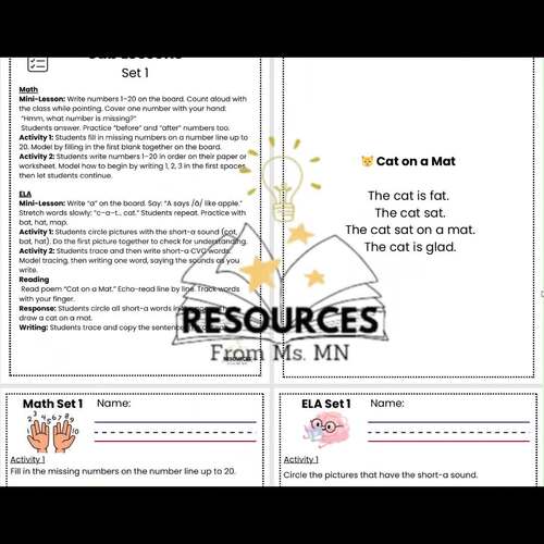 First Grade Emergency Sub Plans | 15 Days of Print-and-Go Math & ELA