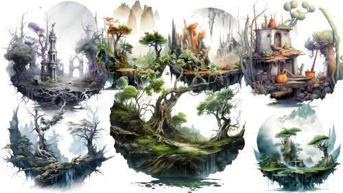 Watercolor Forgotten Worlds Clipart Set of 20 Files by ArtisticTimberStudio